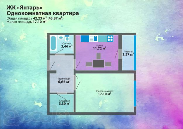Внимание! Отличная новость! В жилом комплексе "Янтарь" продаётся 1-комнатная квартира ОТ ЗАСТРОЙЩИКА по ВЫГОДНОЙ цене!