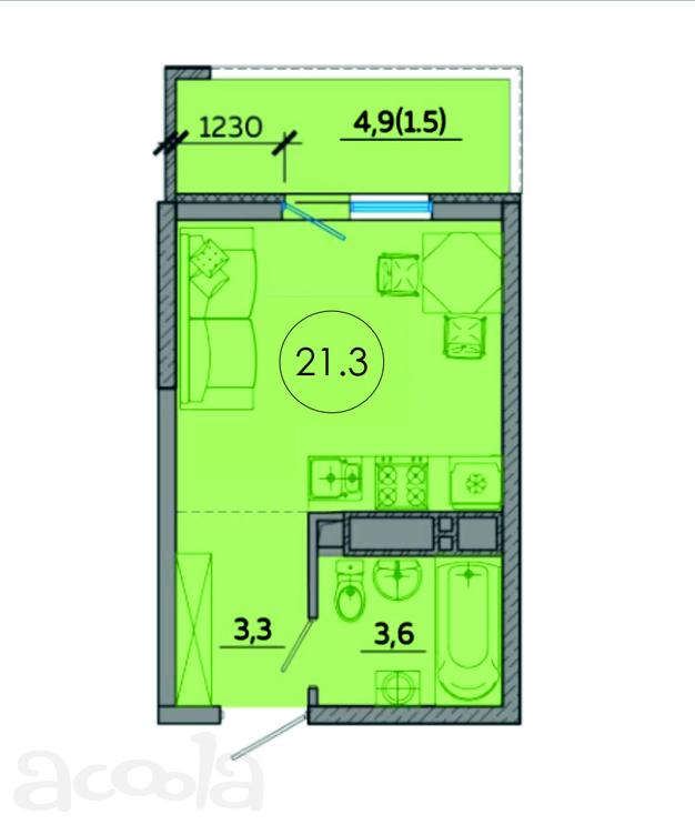 Квартира Студия 21.3 м.кв.